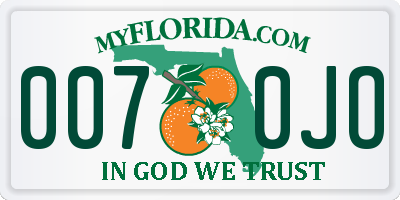 FL license plate 0070JO