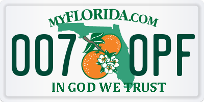 FL license plate 0070PF