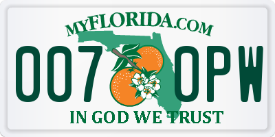 FL license plate 0070PW