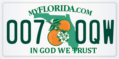 FL license plate 0070QW
