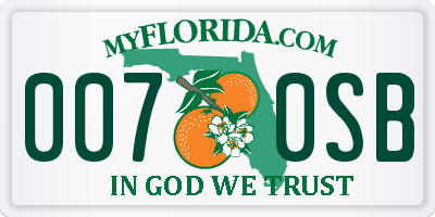 FL license plate 0070SB