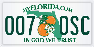 FL license plate 0070SC