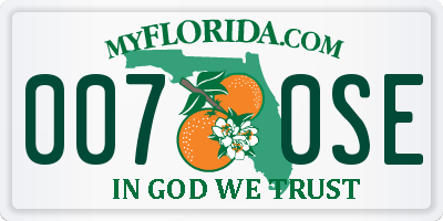 FL license plate 0070SE
