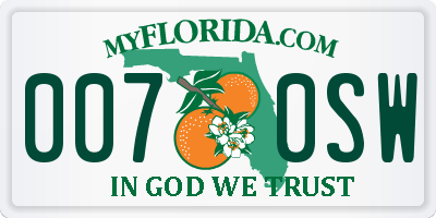 FL license plate 0070SW