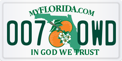 FL license plate 0070WD