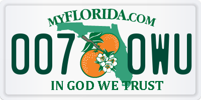 FL license plate 0070WU