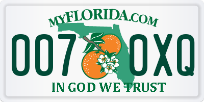FL license plate 0070XQ