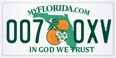 FL license plate 0070XV