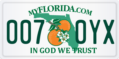 FL license plate 0070YX