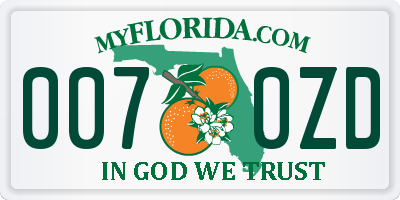 FL license plate 0070ZD