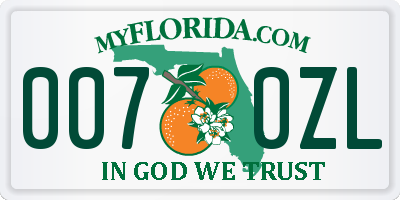 FL license plate 0070ZL