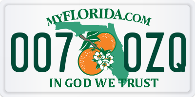 FL license plate 0070ZQ