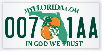 FL license plate 0071AA