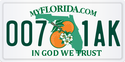 FL license plate 0071AK