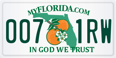 FL license plate 0071RW