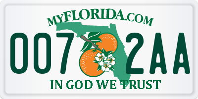 FL license plate 0072AA