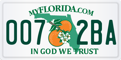 FL license plate 0072BA