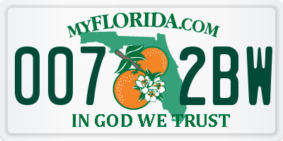 FL license plate 0072BW