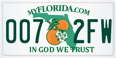 FL license plate 0072FW