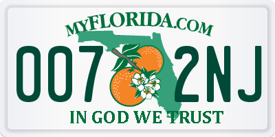 FL license plate 0072NJ