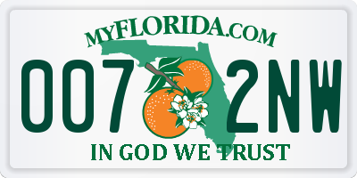 FL license plate 0072NW