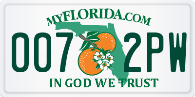 FL license plate 0072PW