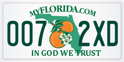FL license plate 0072XD