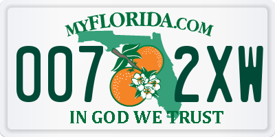 FL license plate 0072XW