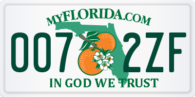 FL license plate 0072ZF