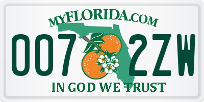 FL license plate 0072ZW