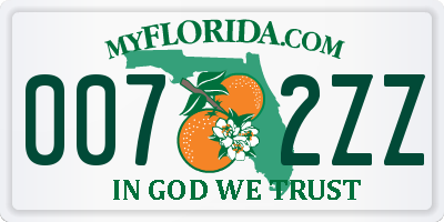 FL license plate 0072ZZ