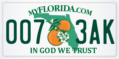 FL license plate 0073AK