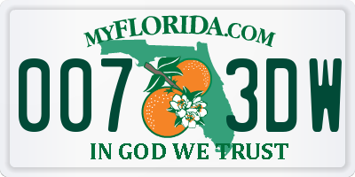 FL license plate 0073DW