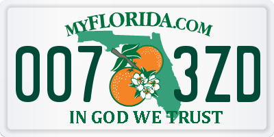 FL license plate 0073ZD