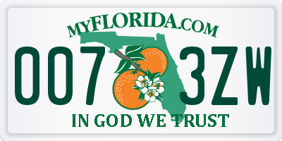 FL license plate 0073ZW