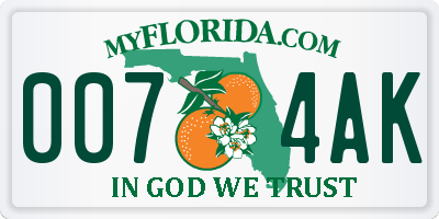 FL license plate 0074AK
