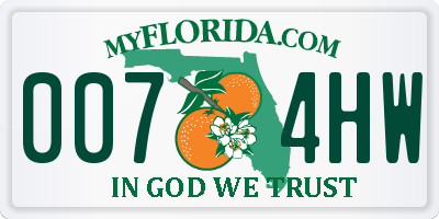 FL license plate 0074HW