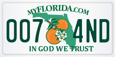 FL license plate 0074ND