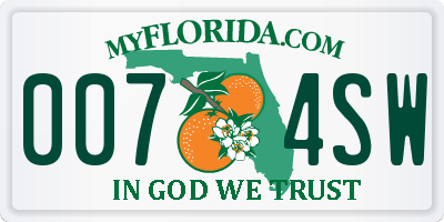 FL license plate 0074SW