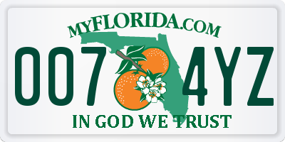 FL license plate 0074YZ