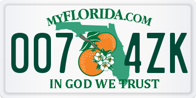 FL license plate 0074ZK