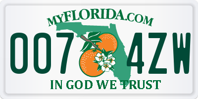 FL license plate 0074ZW