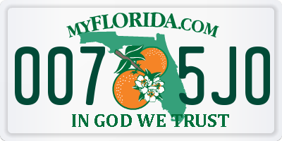 FL license plate 0075JO
