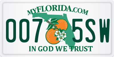 FL license plate 0075SW