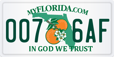FL license plate 0076AF