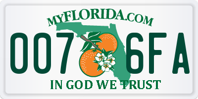 FL license plate 0076FA