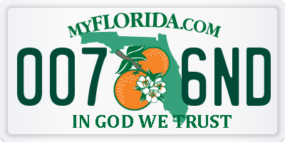 FL license plate 0076ND