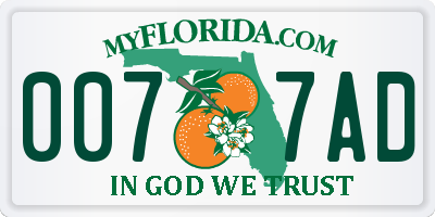 FL license plate 0077AD