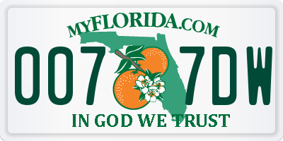 FL license plate 0077DW