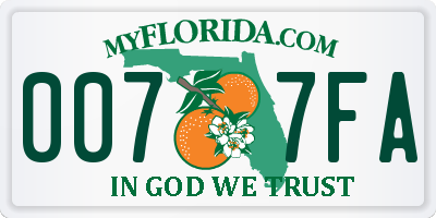 FL license plate 0077FA